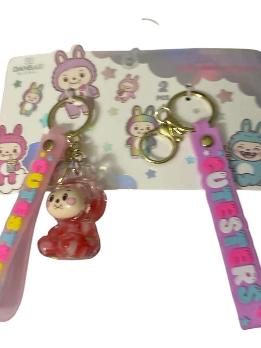 NWT danbar cutesters Pink Sisters Keychain Set with Cute Character Charms liquid